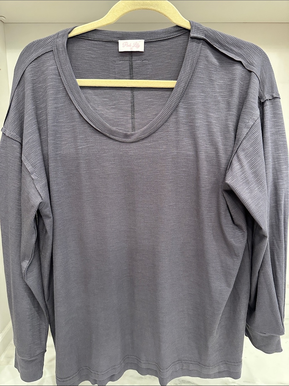 Pink Lily small gray Long Sleeve oversized Waffle Knit Top.  Like new